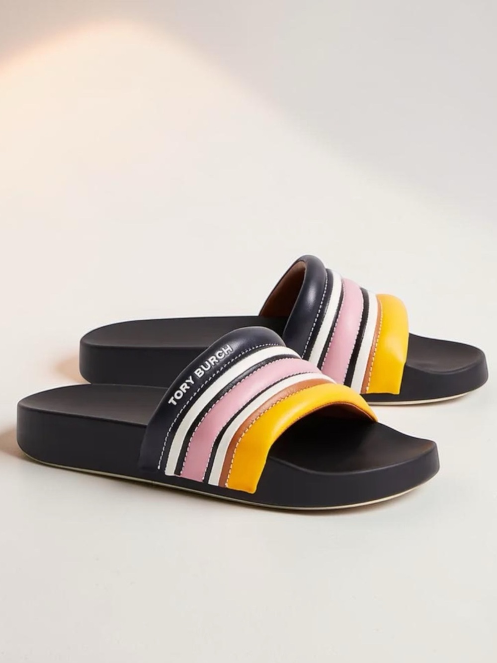 Tory Burch Striped Slide Sandals Size 8 Multicolor Nappa Leather 53607